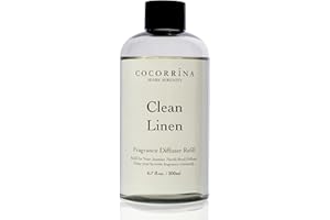 COCORRÍNA Raumduft Nachfüller 200ml mit 8 Duftstäbchen, Clean Linen, Langanhaltender Duft mit natürlichen ätherischen Ölen, für Wohnzimmer, Schlafzimmer und Badezimmer