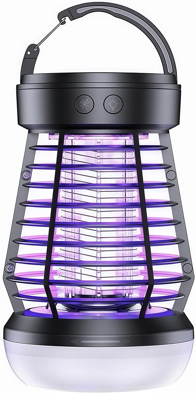 AOKKR Lámpara Antimosquitos UV 2000V, Matamosquitos Eléctrico Recargable 2000mAh con Carga USB, Carcasa ABS Impermeable, Luz LED Suave y Luz SOS, para Camping, Jardín, Balcón y Dormitorio