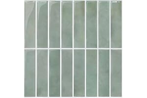 Commomy 10 sztuk płytki samoprzylepne do kuchenne i łazienkowe, 30,5 x 30,5 cm, błyszcząca zielony bambusowy, 3D winylowe peel and stick naklejek na ścianę