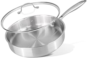nuovva Stainless Steel Saute Pan with Glass Lid – Induction Hob Non Stick Saucepan – 28cm Frying pan
