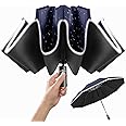 OXTXO Windproof Inverted Travel Umbrella,Reverse Close compact umbrella -Auto Open/Close,10 Ribs, Large Size-Lightweight Folding Umbrella with Reflective Safety Strip