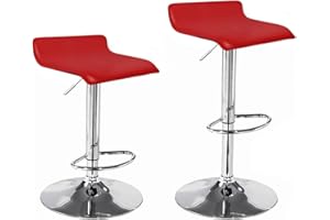 La Silla Española - Pack de dos taburetes con asiento cuadrado en color rojo, en simil piel, regulable en altura 38x30x86 cm