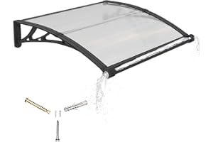 GGNEBAI Door Canopy Outdoor Awning with Drainage,120x80 cm Polycarbonate Rain Shelter with ABS Brackets,Polycarbonate Sheet,UV,Snow Protection for Porch,Front Door, Patio, Window, Deck