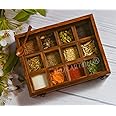 THEHEARTWILL® Sheesham Wooden masala box/namak dani/spices box/masala daani/organizer/masala dabba/spice jar/spice storage box with Glass top for Kitchen. (12 CONTAINERS)