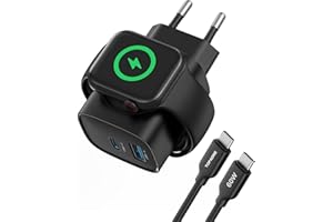 TOPADRE Ładowarka do Apple Watch, ładowarka USB C 3 w 1 20 W doiPhone'a PD 3.0, szybka ładowarka do Apple Watch 9/8/7/6/Ultra/SE, kabel ładujący USB C doiPhone'a 15/15 Pro Max, doiPada/Airpods, Czarny