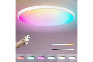 Humbgo Bathroom Led Ceiling Light Smart - 24W RGBCW Color 3000-6500k Dimmable Bath Ceiling Lights Round with Remote Control Ceiling Lamp for Bedroom Hallway Kitchen Party [Energy Class F]
