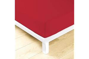 LARA MORADA Lenzuola sotto con Angoli Tinta Unita 100% Cotone (Rosso, Matrimoniale 2P)