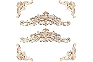 Gotetiso Moulure Decorative Bois 6 Pièces Sculpture Bois Decoration Bois Sculpté Mural de Décoration Bois Massif Coin Sculpté Décoratifs en Bois Decoration ​Vintage Bois Sculpté