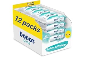 Dodot Pure Toallitas Húmedas para Bebé, calma y protege con Aloe Vera para la piel sensible de tu bebé, 552 Unidades, 12 Paquetes x 46 Toallitas, Sin Alcohol