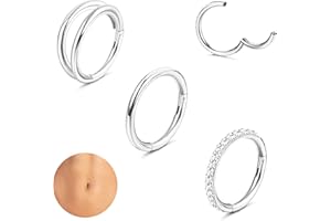 Adramata 3Pcs 14G 1.6MM Piercing Ombligo Acero Quirurgico Piercing Ombligo Aro Septum Piercing Plata Oro Hélice Tragus Cartílago Oreja Piercing Corporal Piercing Joyas para Mujer