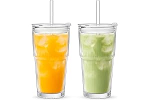 2 x 600 ml ribbade glasmuggar med lock och sugrör i glas | Iskaffeglas, macchiato-glas, cocktailglas, kaffeglas iskaffe drick