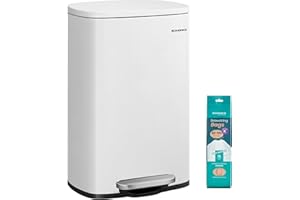 SONGMICS Poubelle Cuisine 50 L, Poubelle Bureau, Fermeture en Douceur, avec Pédale, en Acier, Seau Intérieur, Blanc LTB101W01