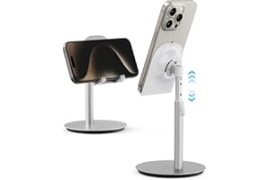 SAIJI - Supporto per cellulare, supporto per tablet, in alluminio, regolabile in altezza, compatibile con iPhone, Samsung cellulare, tablet, iPad, Kindle, schermo fino a 10 pollici (argento)