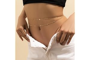 Carufin Sequin Taille Chaîne Or Sexy Bikini Perle Chaîne Corps Chaîne Bijoux Réglable pour Femmes et Filles (Or)