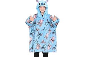 Disney Lilo and Stitch, Stitch & Angel Girls Blue Hoodie, Oversized Fleece Blanket Hoody 7-13 Years
