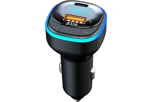 NEENAH Trasmettitore FM Bluetooth 5.3 per Auto, MP3 Audio Radio per Auto Kit Adattatore, Porta USB+tpye C, Lettore Musica Hi-Fi, Chiamata Vivavoce, Luce LED blu sfumata, Supporta Disco U
