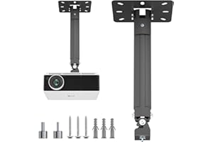 suptek Uniwersalny uchwyt sufitowy do projektora ściennego z wysuwanym drążkiem 533 mm i adapterami gwintowymi do większości projektorów do 13,6 kg czarny