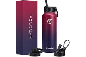 HydroPal Vacuum Insulated Stainless Steel Water Bottle, 1200ml/1000ml/750ml- 2 Lids (Straw Lid and Spout Lid), 2 Straws Water Bottle for 12 Hours Hot & 24 Hours Cold Drinks, Great for Work, Travel