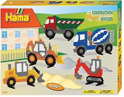 Hama - 3143 - Loisirs Créatifs - Boîte Perles à Repasser - Taille Midi - Les Engins De Chantier