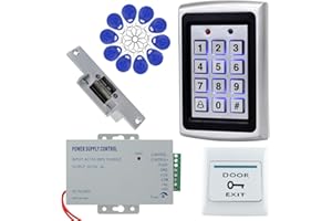 OBO HANDS Sistema de Control de Acceso al Hogar Juego de Kit de Metal 1000 Usuarios Teclado +12V Bloqueo + 12V 3A Fuente de Alimentación + Botón de Salida de la Puerta + 10pcs RFID Azul 125KHz Llaves