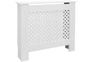 ECD Germany Copritermosifone MDF 78x19x82 cm Bianco Con Motivo a Nido d'Ape - Rivestimento e Copertura del Radiatore in Legno Verniciato - Protezione Copricalorifero