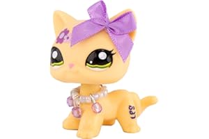 FFTYAOPB Mini jouet pour animaux de compagnie, cocker épagneul, dogue allemand, figurine de chat à poil court et plus de choix, avec accessoires mignons, jouet à collectionner pour enfants (chat jaune clair)