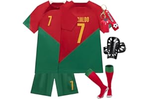 Generisch Fußball Trikot für Kinder Trikot Nr. 7 Fußballtrikots Fussball T-Shirt Shorts Socken und Schienbeinschoner Set Außenbereich für Junge Anzug