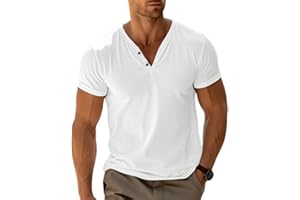 LAOARA T-Shirt Homme Henley Teeshirt col Bouton Ouvert à Manches Courtes pour Homme