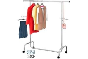 Tatkraft Falcon, Portant Robuste pour Vêtements en Acier, Penderie sur 4 Roues, Réglable en Largeur (105 à 176cm) et Hauteur (137.5 à 187 cm), 45 cintres, Assemblage Facile Sans Outils