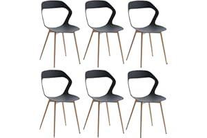 JZGORC Set di 6 Sedie da Pranzo Moderno, Sedie da Cucina, con Gambe in Metallo Sedia e Grande Design Dello Schienale Cavo, Adatto Per Soggiorno e Sala da Pranzo - Nero + Legno