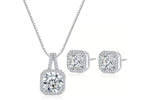 AVA COLLECTIONS 925 Sterling Silver Women Necklace Earrings Jewellery Set Cubic Zirconia Gift Box for Party Wedding Vacation Christmas Xmas Gifts