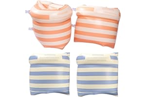 SUNAOMNI Lot de 2 paires de brassards gonflables à rayures bleues et oranges pour enfants et adultes, avec valve, haute flottabilité, anti-fuite, équipement d'entraînement natation en PVC pour piscine
