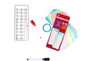 SUFUNE 1confezione da 15 fogli tabelline, numeri matematici da tavolo,2 pennarelli cancellabili a secco e 1 anelli,Flashcard di moltiplicazione