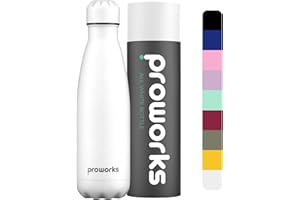 Proworks Bouteille d'eau Isotherme, sans BPA, Gourde INOX Reutilisable pour Maintien Chaud de 12 Heures & du Froid Jusqu’à 24 Heures, pour Sport, Gym, Voyage - 350ml, 500ml, 750ml, 1 Litre & 1.5 Litre
