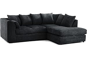 SOFASELECTIONUK LTD Jumbo Cord Scatter Back 4-Seater Right Hand Facing Corner Sofa: Elevate Your Living Room With Comfort and Style (Black, Right Hand Facing)