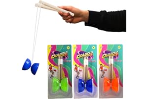 xwin sportseries 3x Mini Diabolo Toy Set with Wooden Sticks - Speed Bearing Juggling Toy for Kids and Beginners, Traditional Skill Game for Fitness, Coordination and Tricks (3 Random Colours)