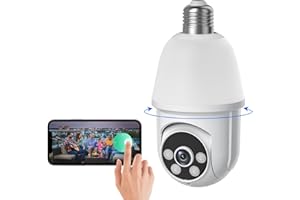 SHARKPOP 1080P Light Bulb Security Camera, Wireless Wi-Fi Indoor/Outdoor Surveillance, Human Detection, Live View, Color Night Vision, 360 Degree Panoramic Dome Cam, 2-Way Audio, Cloud Storage
