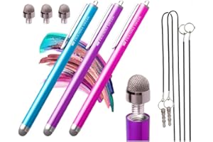 The Friendly Swede Stylets pour Tablette, Smartphone, Ecran Tactile avec Pointe Remplaçable en Microfibre - Garantie A Vie (Lot de 3 Stylos) (Rose Vif + Bleu Clair + Violet)