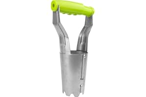 NAVOYS Bulb Planter With Depth Marker - 6cm Diameter, Heavy Soil, 10cm Depth With Spring Handle, Chromed Plated Steel, Gardening Plant Hand Tool, Garden Equipment, Bulb Transplant Device