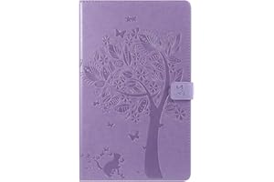 LMFULM® Case for Amazon Fire HD 10 2015/2017 (10.1 Inch) PU Leather Ultra-Thin Magnetic Leather Cover Embossing Cat and Tree Stand Case Flip Cover for Fire HD 10 Purple