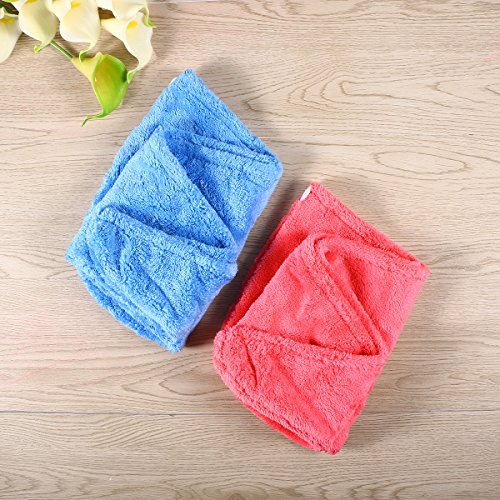 OUNONA 2 Stück Haar Turban Handtuch, Kopf-handTuch Mikrofaser(Rose Rot/Blau) - 2