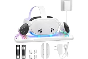 LYtech Charging Dock for Quest 3S/Quest 3, Magnetic Charging Station Stand for Meta Quest 3 Accessories for VR Headset & Controllers, 2 Rechargeable 2100mAh Batteries, 24W USB-C Charger,LED Indicator
