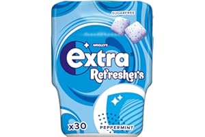 MARS Wrigley's Extra Refreshers Chewing Gum, Peppermint Flavour, 1x Pack of 30 cube pieces, Sugar Free Chewing Gum Bottle with Xylitol