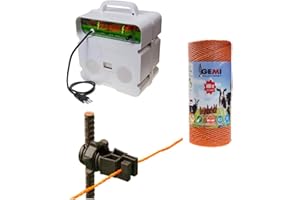 GEMI ELETTRONICA Recinto Elettrico Kit per Uso Professionale con 1 x Elettrificatore 220V + Filo 500 MT 2.2 Mm² + 100 isolatori per Pali in Ferro - Recinzione Elettrificata per Pecore Galline Mucche maiali Volpi