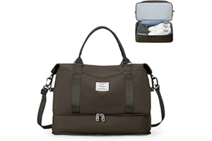 SEAFEW Bolsa de Viaje 40x20x25 para Ryanair,Impermeable Bolsa de Deporte para Gimnasio,Bolsa de Mano Equipaje de Fin de Semana 40x30x20 para Mujer,Bolso de Natación para Playa,D14-Curry Oscuro