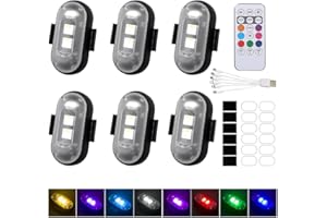 XPJBKC 6 Pcs LED Car Strobe Lights with Remote Control, Wireless LED Lights for Car, 8 Colors Waterproof Anti-Collision Drone Strobe light, Magnetic Mini led lights for car, Drone, Motorcycle