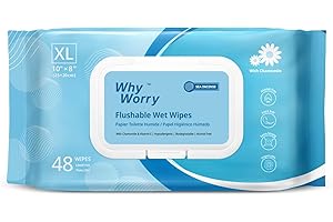 WhyWorry XL Papier Toilette Humide 20x25 cm pour Adultes, Extra Épais Lingettes Nettoyage Jetable dans les Toilettes, Camomille et Vitamine E, 100% Végétales & Sans Colorant, Mer Parfum, 55 Unité