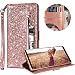 Produktbild Reißverschluss Hülle für Galaxy Note 9,Gurt Glitzer Lederhülle für Galaxy Note 9,Moiky Stilvoll Luxus Rose Gold Strass Wallet Stoßdämpfende Schutzhüllen mit Ständer Magnetisch Handytasche