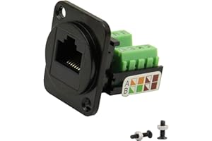 QIANRENON RJ45/8P8C - Terminal de montaje en panel Cat5E, adaptador de terminal de tornillo Keystone, conector hembra de datos de crimpado de panel modular tipo D, color negro