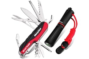 Morpilot Couteau Suisse 15-en-1 et Pierre à Feu 5-en-1, Kit de Survie Multitool avec Tournevis, Ouvre Boite et Boussole